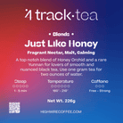 4 Track Tea package  label with product details on a gradient background